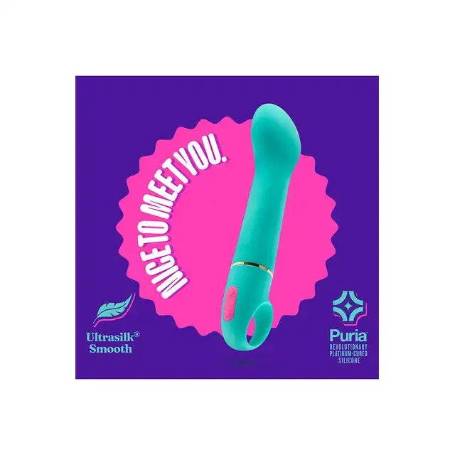 Aria - Flirty AF Teal. Niesamowity wibrator do punktu G z wodoodpornością IPX7 . Z silikonu utwardzanego platyną. 