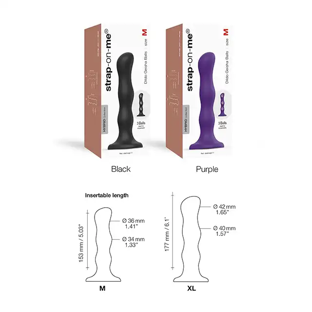 Strap-On-Me - Dildo Geisha Ball Black M. Super stymulujące dildo z drgającymi kulkami w środku. Połączenie dilda z kulkami gejszy, unikatowy produkt