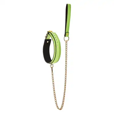 Radiant - Collat &amp; Leash Set. Świecąca w ciemnościach obroża i smycz w kolorze zielonym. Unikalny futurystyczny dodatek do sesji BDSM