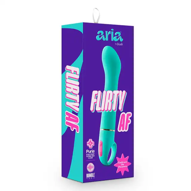 Aria - Flirty AF Teal. Niesamowity wibrator do punktu G z wodoodpornością IPX7 . Z silikonu utwardzanego platyną. 