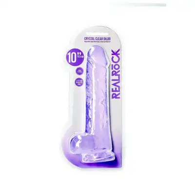 Shots Toys - Realistic Dildo With Balls 25,4 cm. Transparentne, fioletowe dildo z mocną przyssawką i ciekawą teksturą
