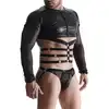 Regnes Fetish Planet - Black T-Shirt TSH019 XXL. Seksowna męska koszulka z połyskującego materiału i siateczkowymi rękawami, podkreślający sylwetkę harness