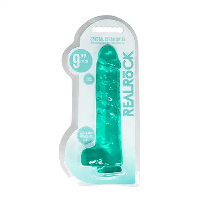 Shots Toys - Realistic Dildo With Balls 25 cm. Transparentne, turkusowe dildo z wytrzymałą przyssawką i średnicą 4,5 cm