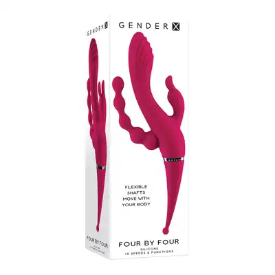Gender X - Four By Four. Niesamowity potrójny wibrator z dodatkową końcówką do stymulacji punktowej. 4 cudowne zabawki ukryte w 1 urządzeniu