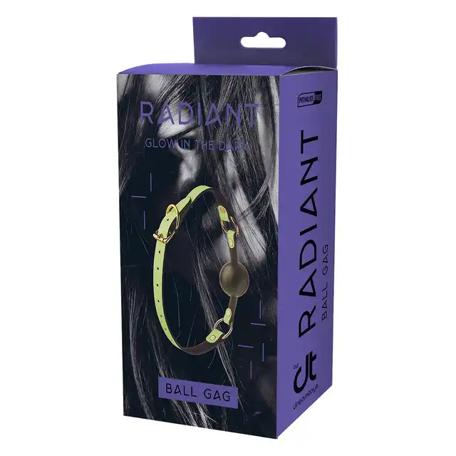 Radiant - Ball Gag Glow In The Dark Green. Knebel w formie silikonowej kulki z zielonym paskiem świecącym w ciemności