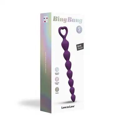 Love to Love - Bing Bang S Purple - koraliki analne w fioletowym kolorze. Rączka w kształcie serca