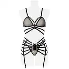 Grey Velvet - 4-teiliges Straps-Set M/L. Seksowny czarny komplet w stylu harness. Unikalny. 