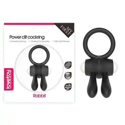 LoveToy - Power Clit Cockring Rabbit. Wibrujący pierścień erekcyjny ze stymulatorem łechtaczki w kształcie króliczych uszu. Wydłużony stosunek i dodatkowa stymulacja