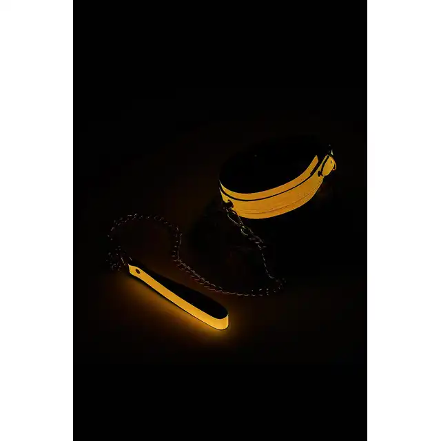 Radiant - Collat &amp; Leash Set.  Świecący w ciemnościach zestaw BDSM obroża i smycz. Fluorescencyjny futurystyczny pomarańcz