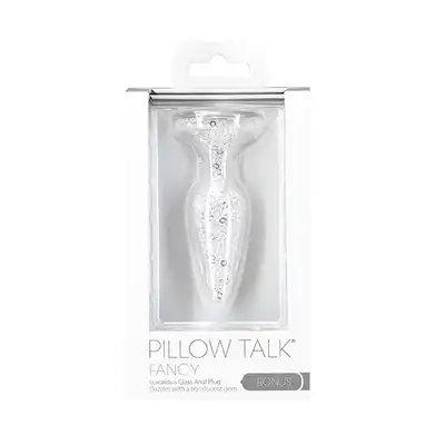 Pillow Talk - Fancy. Szklany korek analny wypełniony mieniącymi się kryształkami. Zdobiony dodatkowo kryształkiem w podstawie