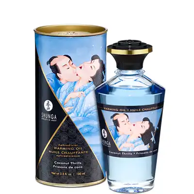 Shunga - Aphrodisiac Warming Oil Coconut Thrills 100 ml - jadalny olejek rozgrzewający do ciała. Wyostrzenie zmysłów  