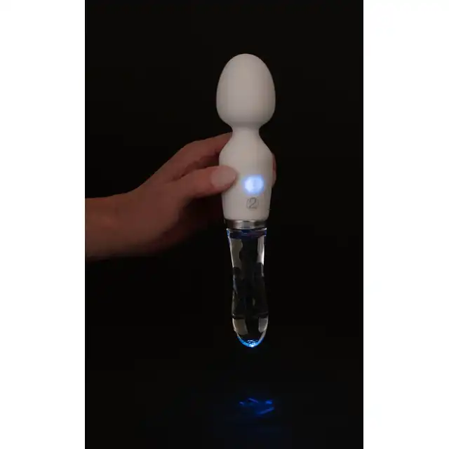 Liaison  - Wand LED Vibrator - ultranowoczesny dwustronny wibrator. Gładki silikon i najwyższej klasy szkło. Nieziemskie światło LED