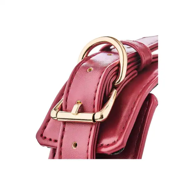 Blaze - Elite Collar And Leash Red. Czerwono-złoty elitarny zestaw BDSM. Obroża i smycz z eko skóry. 