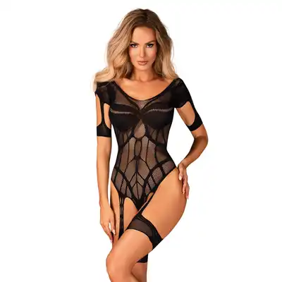 Obsessive - G334 bodystocking S/M/L - nietuzinkowy bodystocking z otwartym krokiem. Zmysłowe przeszycia