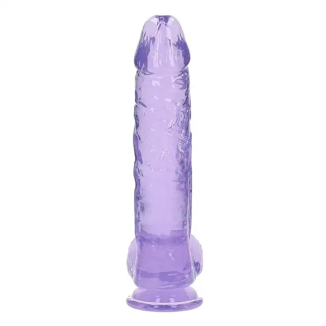 Shots Toys - Realistic Dildo With Balls 25,4 cm. Transparentne, fioletowe dildo z mocną przyssawką i ciekawą teksturą