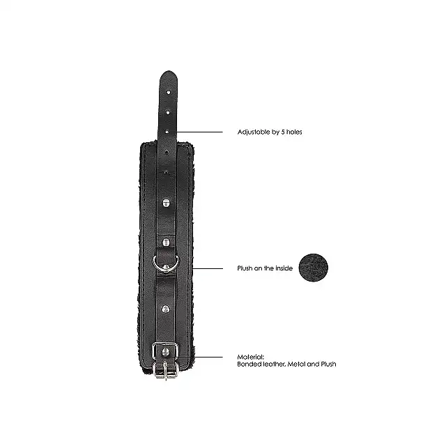 Ouch! - Plush Bonded Leather Hand Cuffs. Czarne skórzane kajdanki z pluszowym wykończeniem wewnątrz. BDSM w delikatnym wydaniu