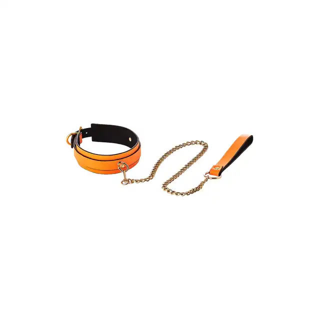 Radiant - Collat &amp; Leash Set.  Świecący w ciemnościach zestaw BDSM obroża i smycz. Fluorescencyjny futurystyczny pomarańcz