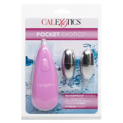 Calexotics - Double Waterproof Bullet Silver. Podwójne wibrujące jajeczko ze sterowaniem za pomocą pilota