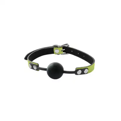 Radiant - Ball Gag Glow In The Dark Green. Knebel w formie silikonowej kulki z zielonym paskiem świecącym w ciemności