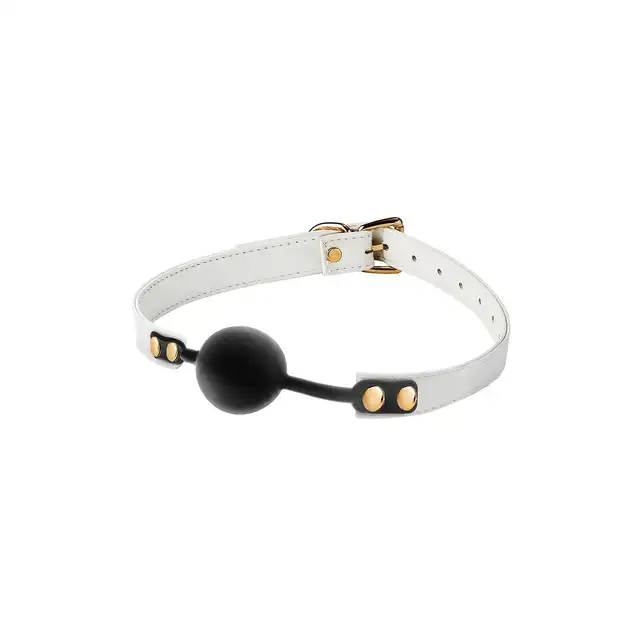Blaze - Elite Ball Gag White. Czarno-biały, elitarnie stylowy silikonowy knebel z eleganckim regulowanym paskiem. 