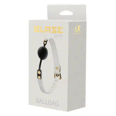 Blaze - Elite Ball Gag White. Czarno-biały, elitarnie stylowy silikonowy knebel z eleganckim regulowanym paskiem. 