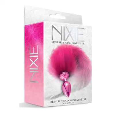 NIXIE METAL BUTT PLUG WITH OMBRE TAIL, PINK METALLIC