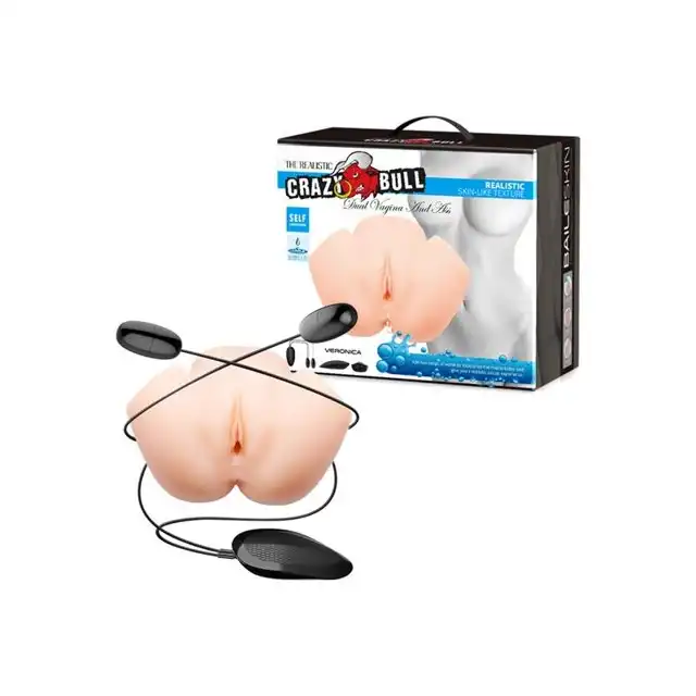 Crazy Bull - Dual Vagina And Ass. Masturbator pupa, apetyczna wagina i ciasny anus, zestaw wibrujący z pilotem. Nawilżanie przy użyciu wody