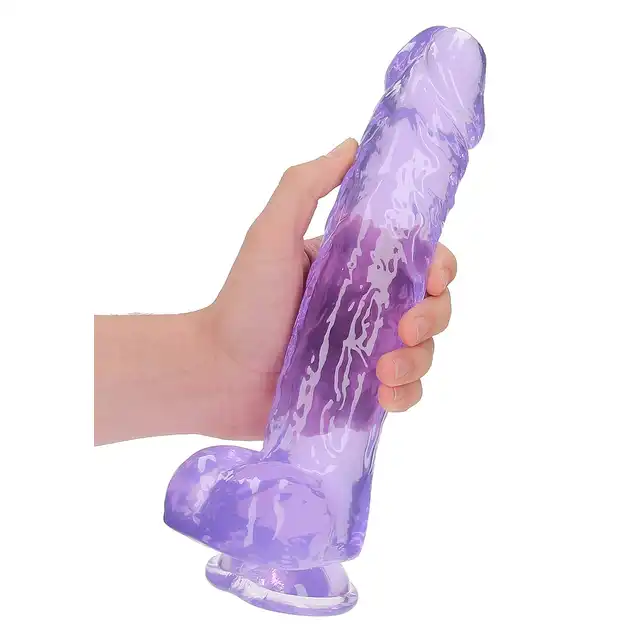 Shots Toys - Realistic Dildo With Balls 25,4 cm. Transparentne, fioletowe dildo z mocną przyssawką i ciekawą teksturą