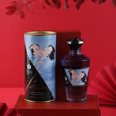 Shunga - Aphrodisiac Warming Oil Coconut Thrills 100 ml - jadalny olejek rozgrzewający do ciała. Wyostrzenie zmysłów  