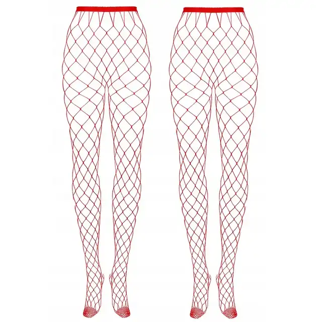 Obsessive - S812 XL/XXL. Krwistoczerwone kabaretki dla odważnych kobiet. Piękne podkreślenie nóg
