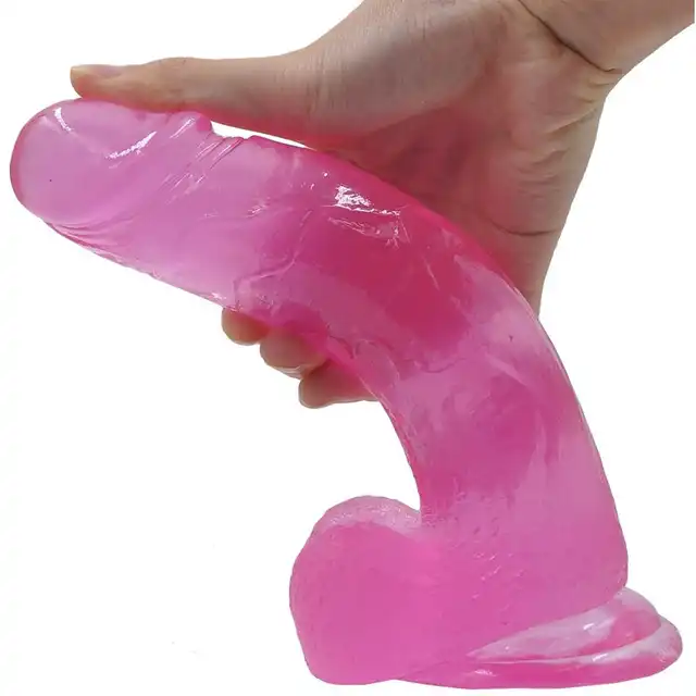 LoveToy - Jelly Studs Crystal Dildo - Large Pink - różowe dildo o realistycznej strukturze. Gwarancja przyjemności 