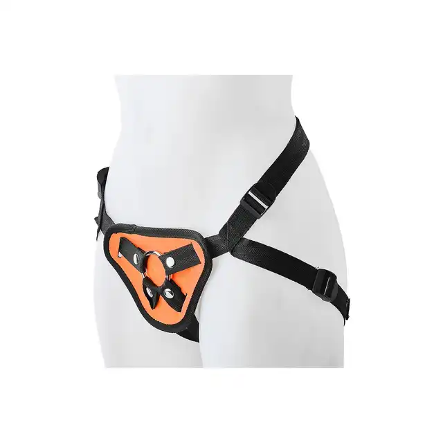 Radiant - Strap-on Glow In The Dark Orange. Świecąca w ciemności uprząż strapon z wymiennymi ringami i zatrzaskami