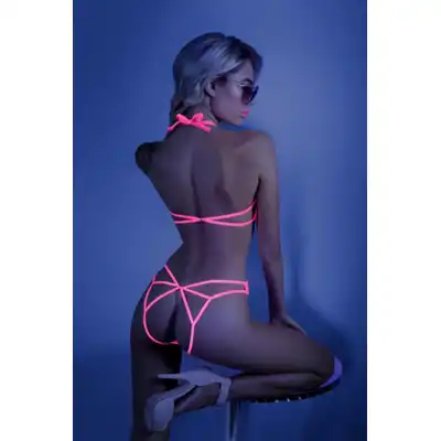 Glow - Impress Me Lace Bodywith Open Back S/M. Odważne body w neonowym różu. Otwarty tył to bezwzględnie apetyczna propozycja na wieczór