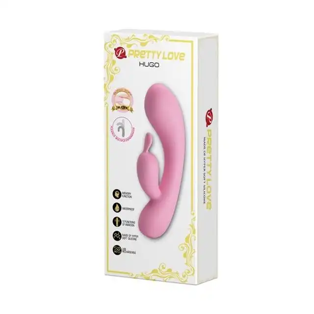 Pretty Love - Hugo USB. Elastyczny wibrator z dwufazowym stymulatorem łechtaczki z miękkiego silikonu