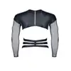 Regnes Fetish Planet - Black T-Shirt TSH019 XXL. Seksowna męska koszulka z połyskującego materiału i siateczkowymi rękawami, podkreślający sylwetkę harness