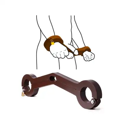 Rimba - Humbler Ball and Wrist Lock Wood - drewniane kajdanki na ręce i penisa lub jądra. Na kłódkę