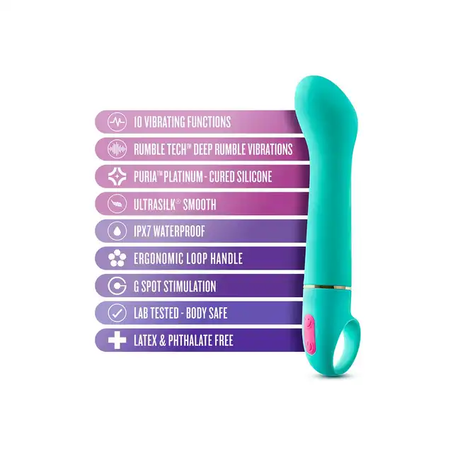 Aria - Flirty AF Teal. Niesamowity wibrator do punktu G z wodoodpornością IPX7 . Z silikonu utwardzanego platyną. 