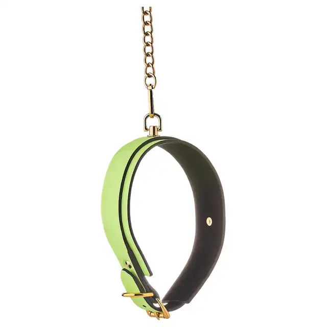 Radiant - Collat &amp; Leash Set. Świecąca w ciemnościach obroża i smycz w kolorze zielonym. Unikalny futurystyczny dodatek do sesji BDSM