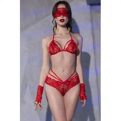 Chilirose - CR4608 Red M - 4-częsciowy zestaw kuszącej bielizny w ognistym, czerwonym kolorze 