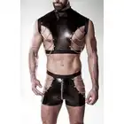 Grey Velvet - 2-teiliges Kunstleder Set L/XL. Męski komplet w stylu wetlook z rozpinanym kroczem i łańcuchami w stylu fetish BDSM