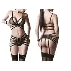 Grey Velvet - 4-teiliges Straps-Set M/L. Seksowny czarny komplet w stylu harness. Unikalny. 