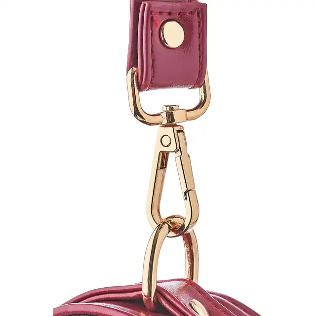 Blaze - Elite Collar And Leash Red. Czerwono-złoty elitarny zestaw BDSM. Obroża i smycz z eko skóry. 