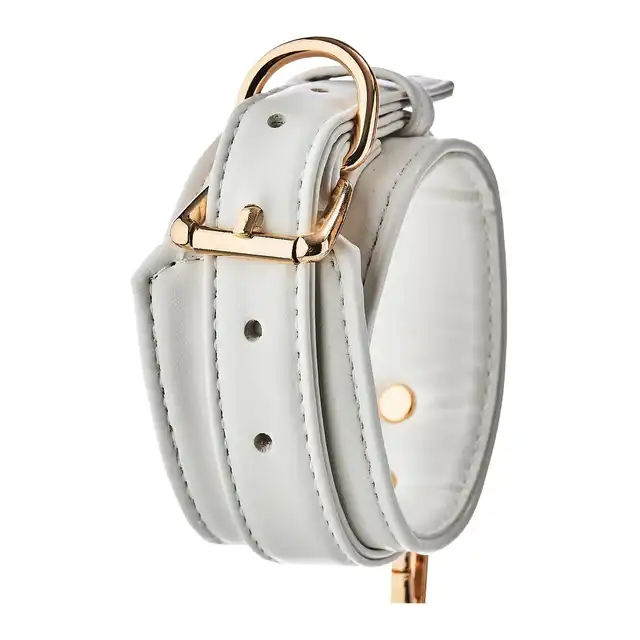 Blaze - Elite Anklecuffs White. Stylowe białe kajdanki na kostki ze złotymi elementami i łańcuchem o 12 cm długości 
