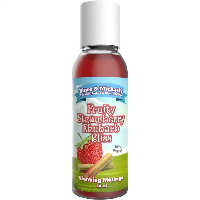 Vince &amp; Michael`s - Warming Strawberry Rhubarb 50 ml. Rozgrzewający lubrykant i olejek do masażu o smaku truskawki i rabarbaru