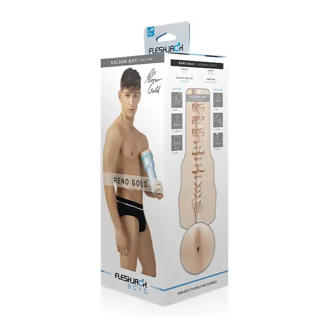 Fleshjack Boys - Reno Gold Golden Boy. Masturbator sygnowany przez kultową gwiazdę porno. Ultra ciasny anus