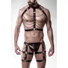 Grey Velvet -Ketten Set String S/M. Odważnie seksowny męski komplet w stylu harness z łańcuchami