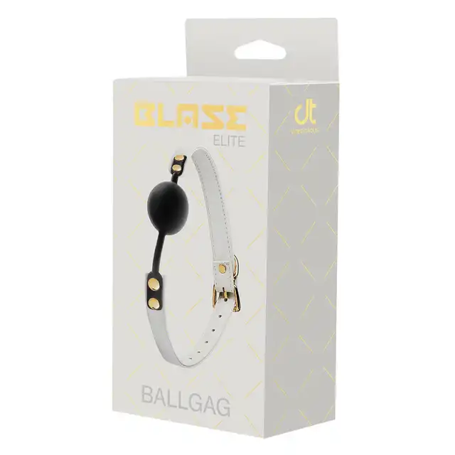 Blaze - Elite Ball Gag White. Czarno-biały, elitarnie stylowy silikonowy knebel z eleganckim regulowanym paskiem. 