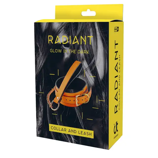 Radiant - Collat &amp; Leash Set.  Świecący w ciemnościach zestaw BDSM obroża i smycz. Fluorescencyjny futurystyczny pomarańcz