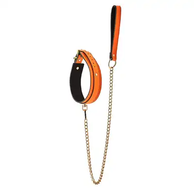 Radiant - Collat &amp; Leash Set.  Świecący w ciemnościach zestaw BDSM obroża i smycz. Fluorescencyjny futurystyczny pomarańcz