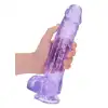 Shots Toys - Realistic Dildo With Balls 25,4 cm. Transparentne, fioletowe dildo z mocną przyssawką i ciekawą teksturą